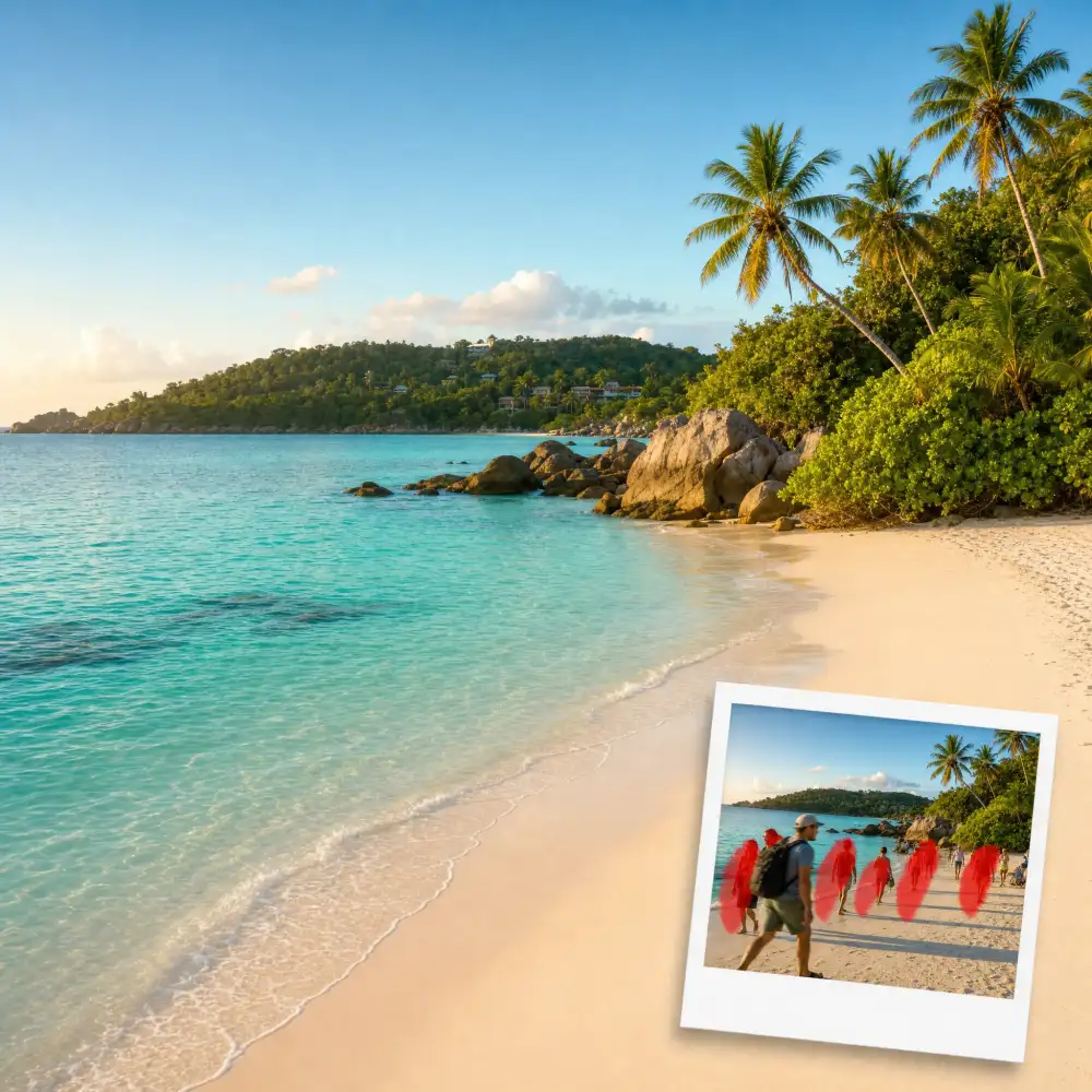 Beach photo with tourists and a photobomber removed by AI