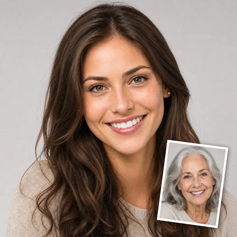 AI age progression of a young woman aged to her 70s