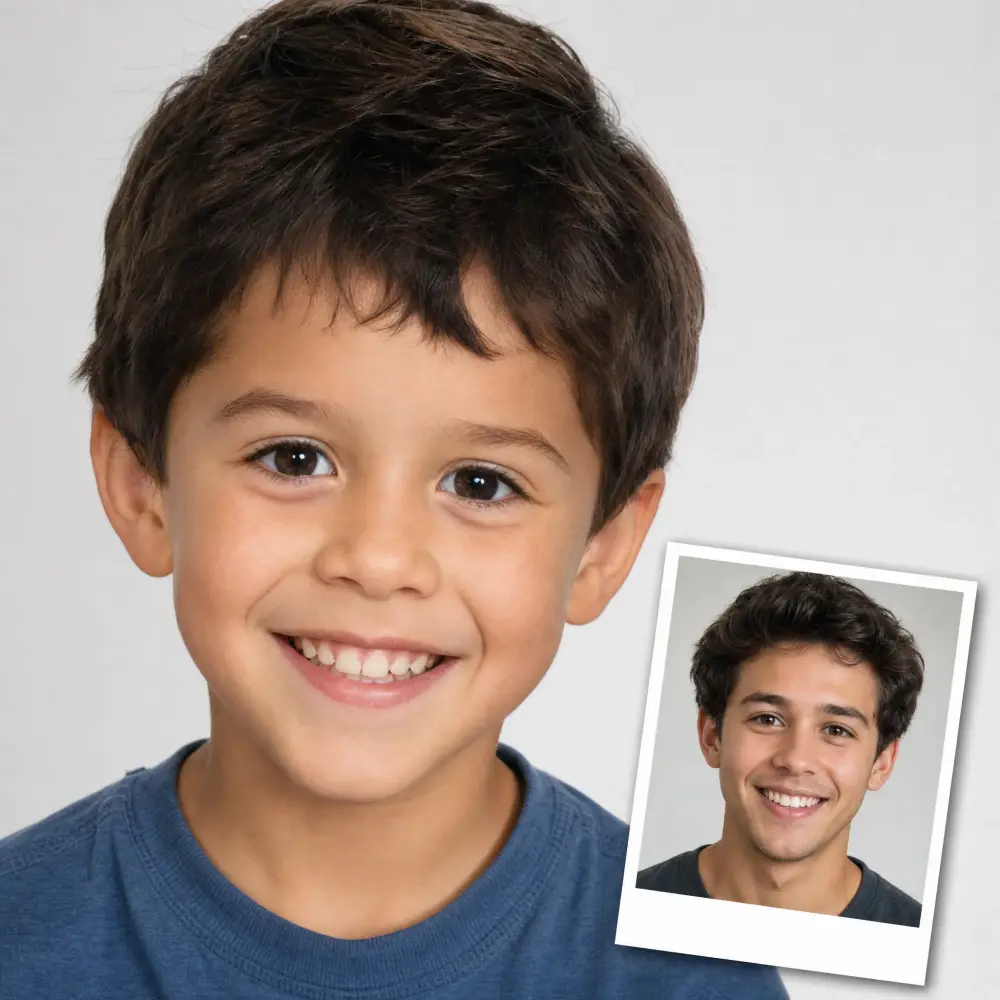 AI age progression of a child grown into a young adult