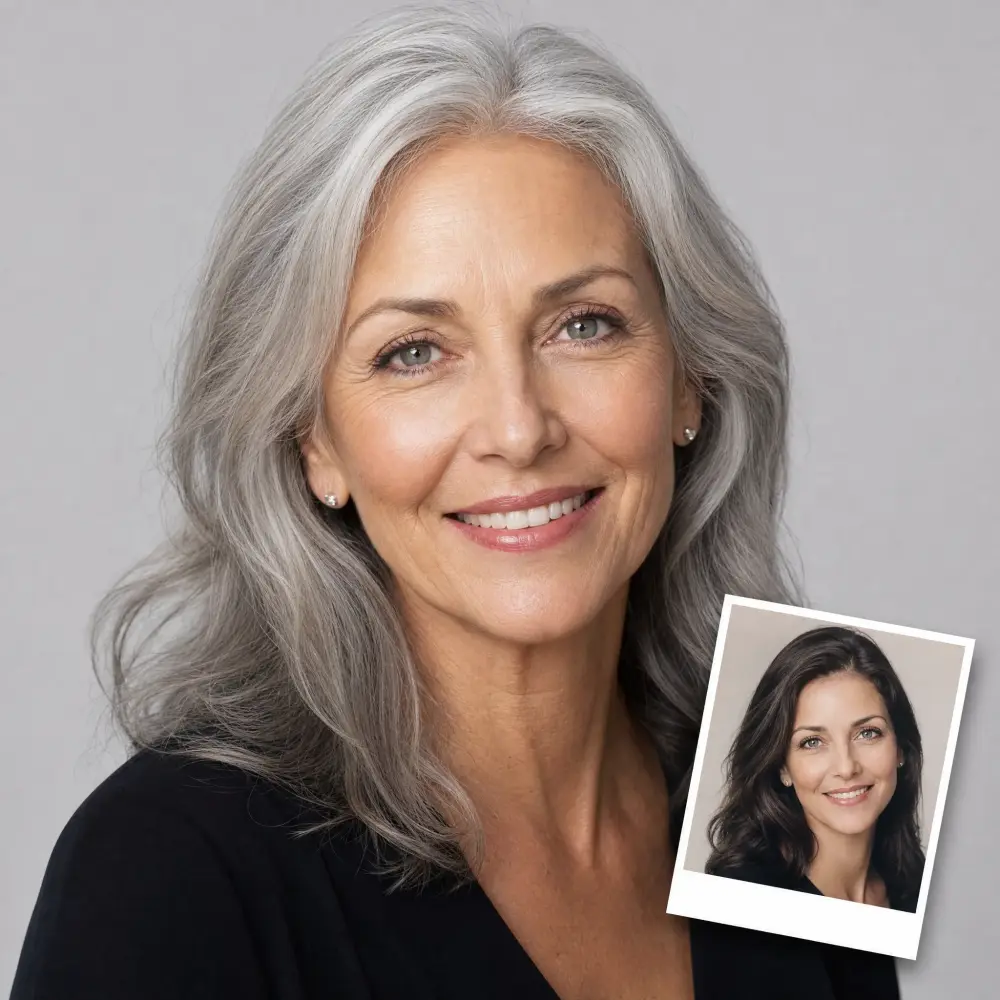 AI age regression of an older woman shown in her 20s