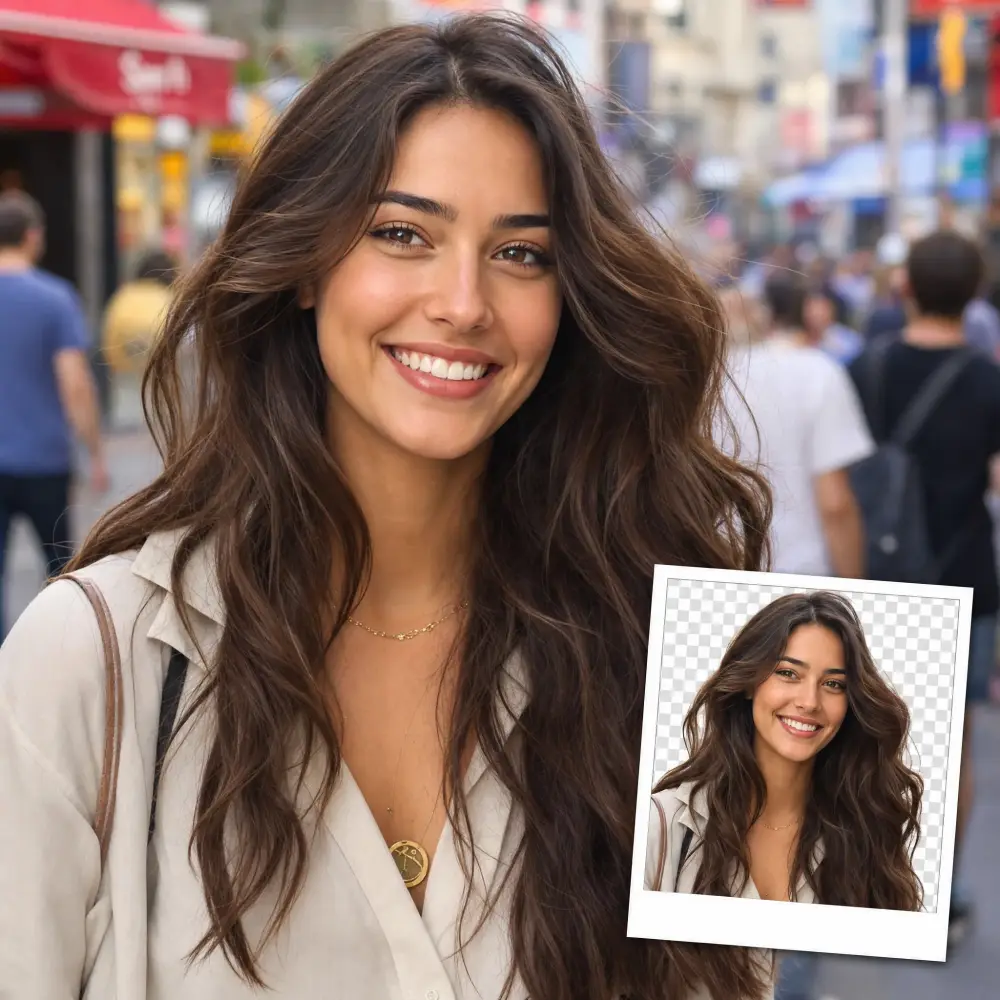 Portrait with the background removed, clean edges around the hair