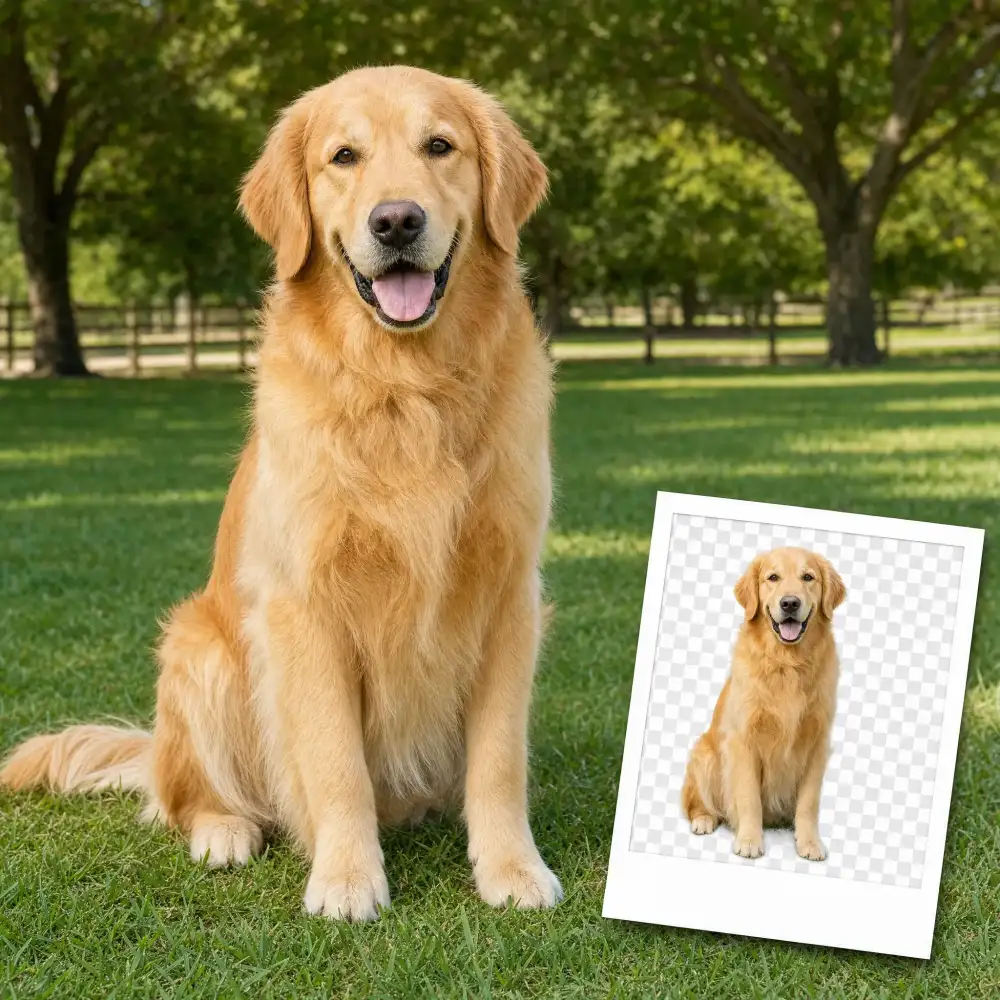 Pet photo with the background removed, fine fur detail preserved