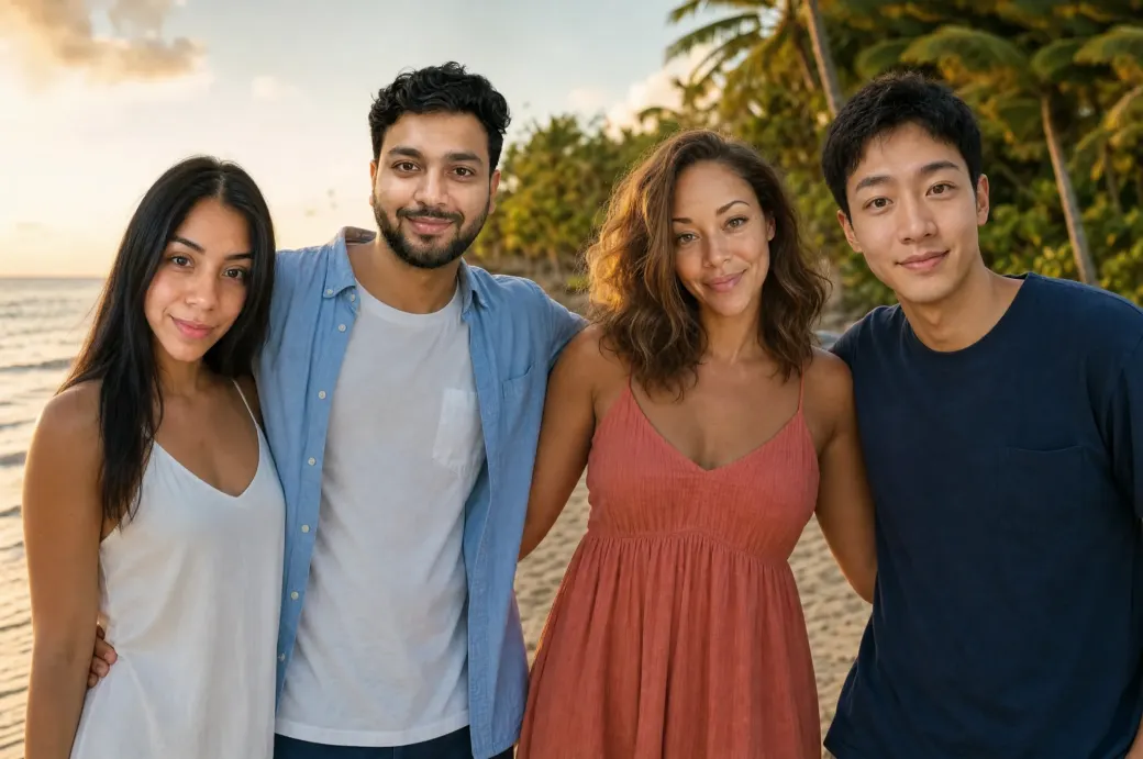 Same group photo with 4 faces swapped by AI