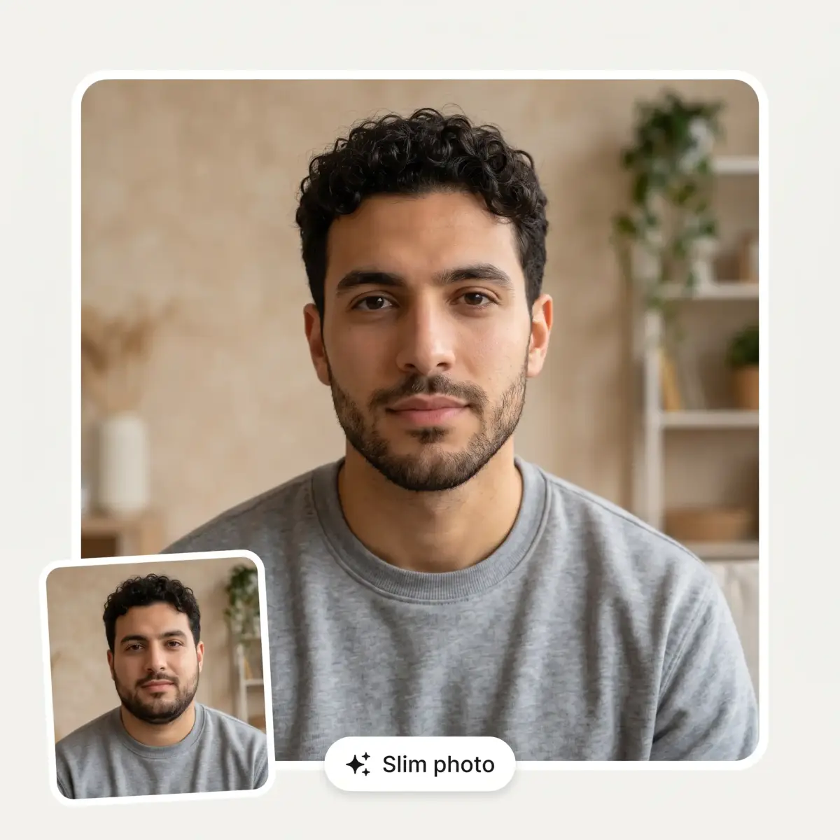 AI skinny filter slimming a man's face and jawline in a selfie while keeping his features the same