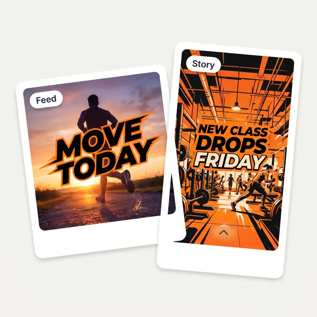 AI Instagram Post Generator producing Feed and Story format posts for a fitness brand