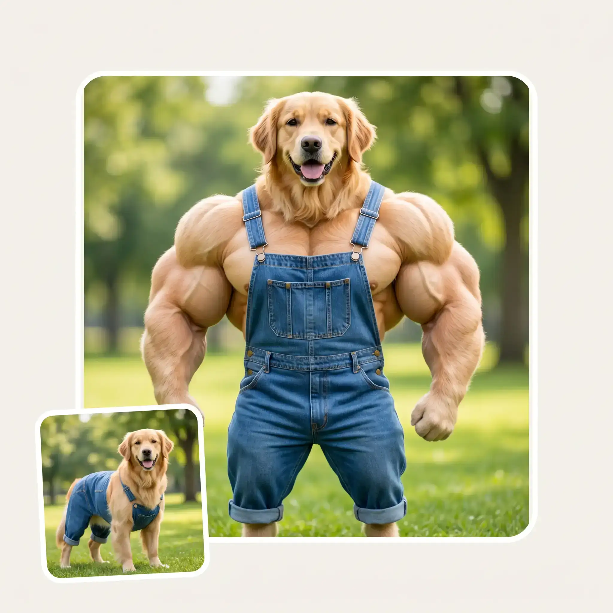 Overchat AI muscle transformation on a dog