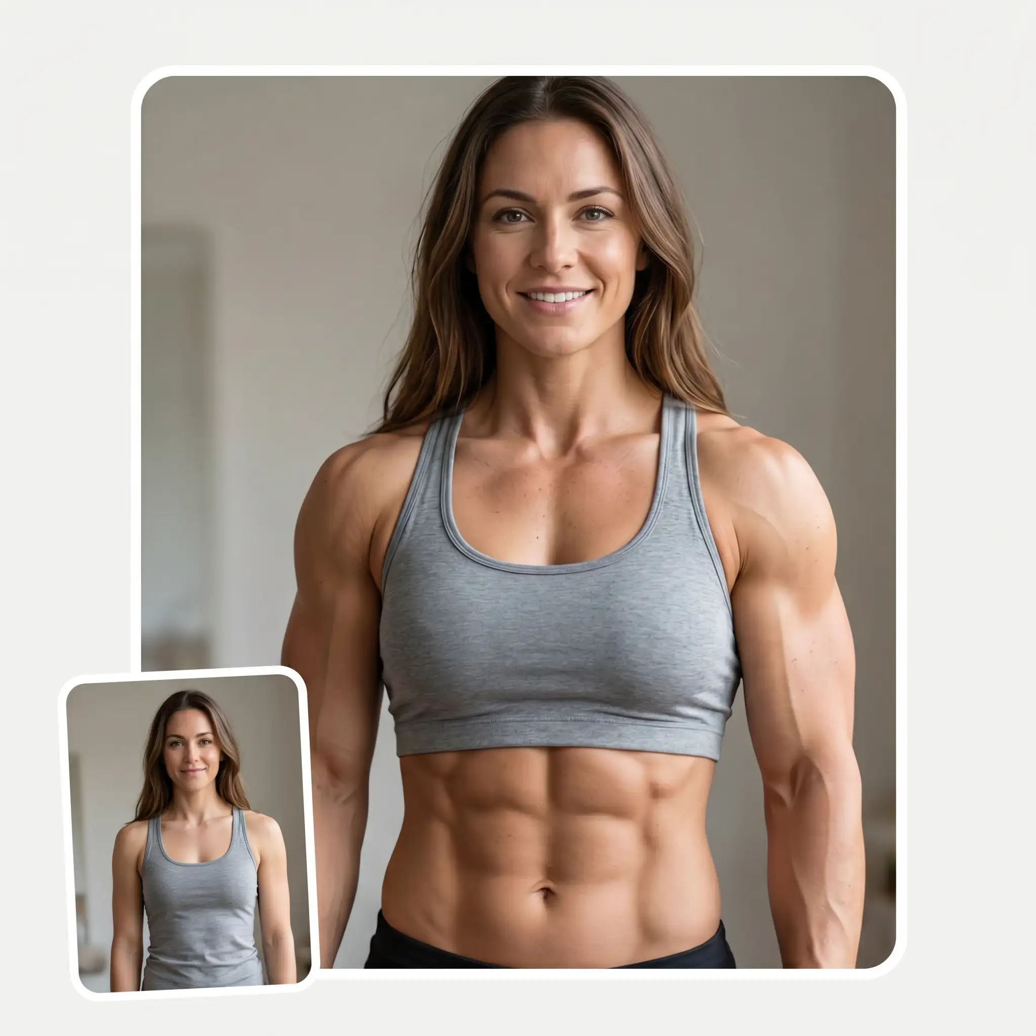Overchat AI muscle generator woman before and after