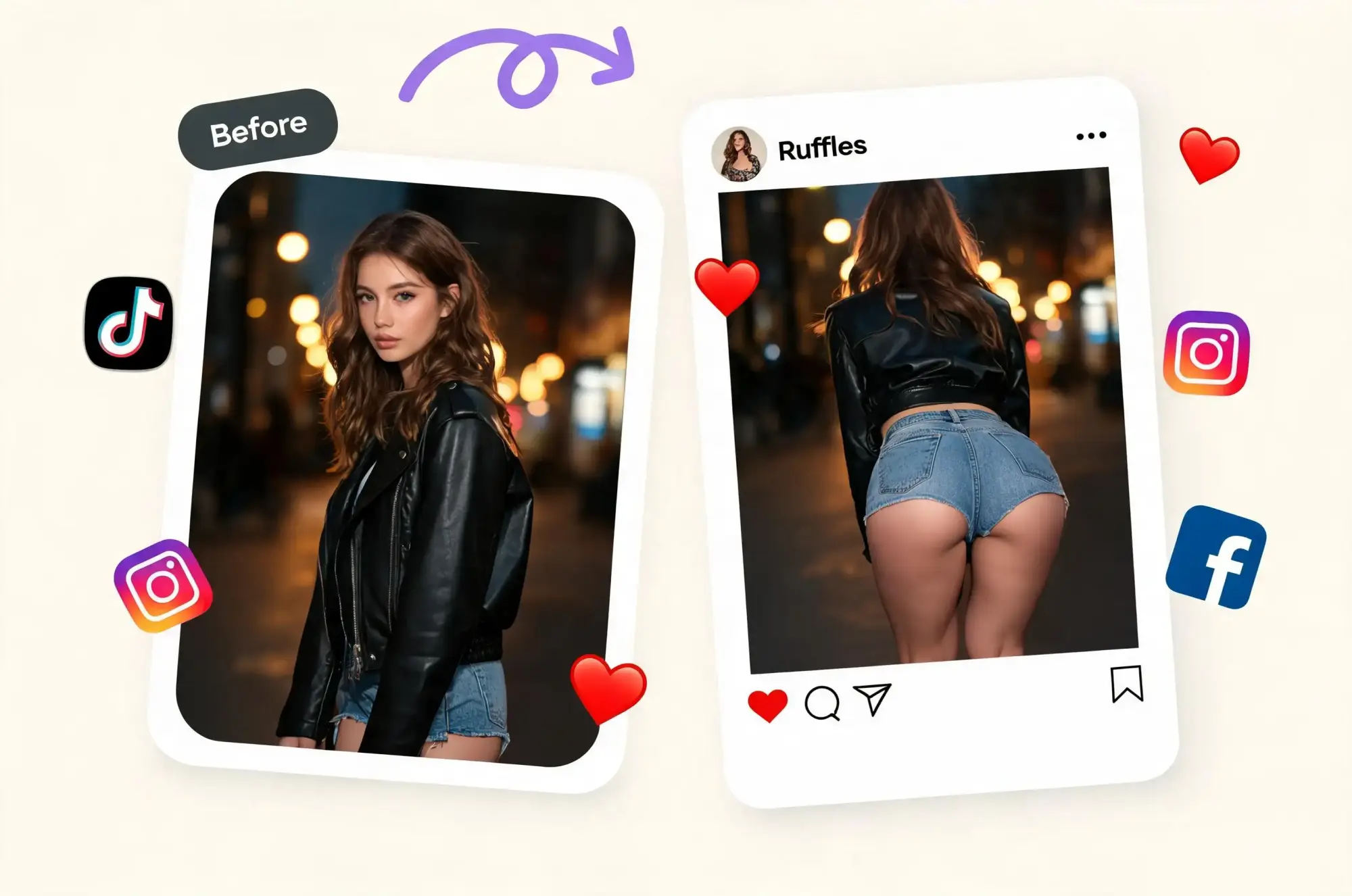 AI twerk generator turning a photo of a woman into a twerk video shared as an Instagram post