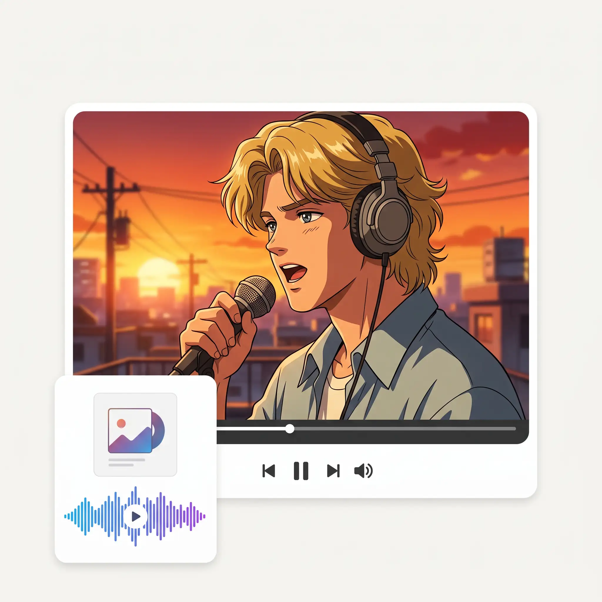 An AI music video playing in a video player, generated from an uploaded audio track