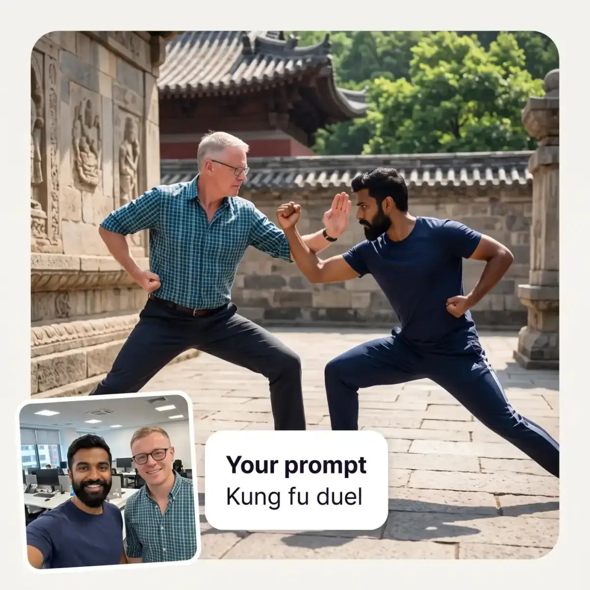 Writing a custom fight prompt in the AI fight video generator to stage a kung fu duel