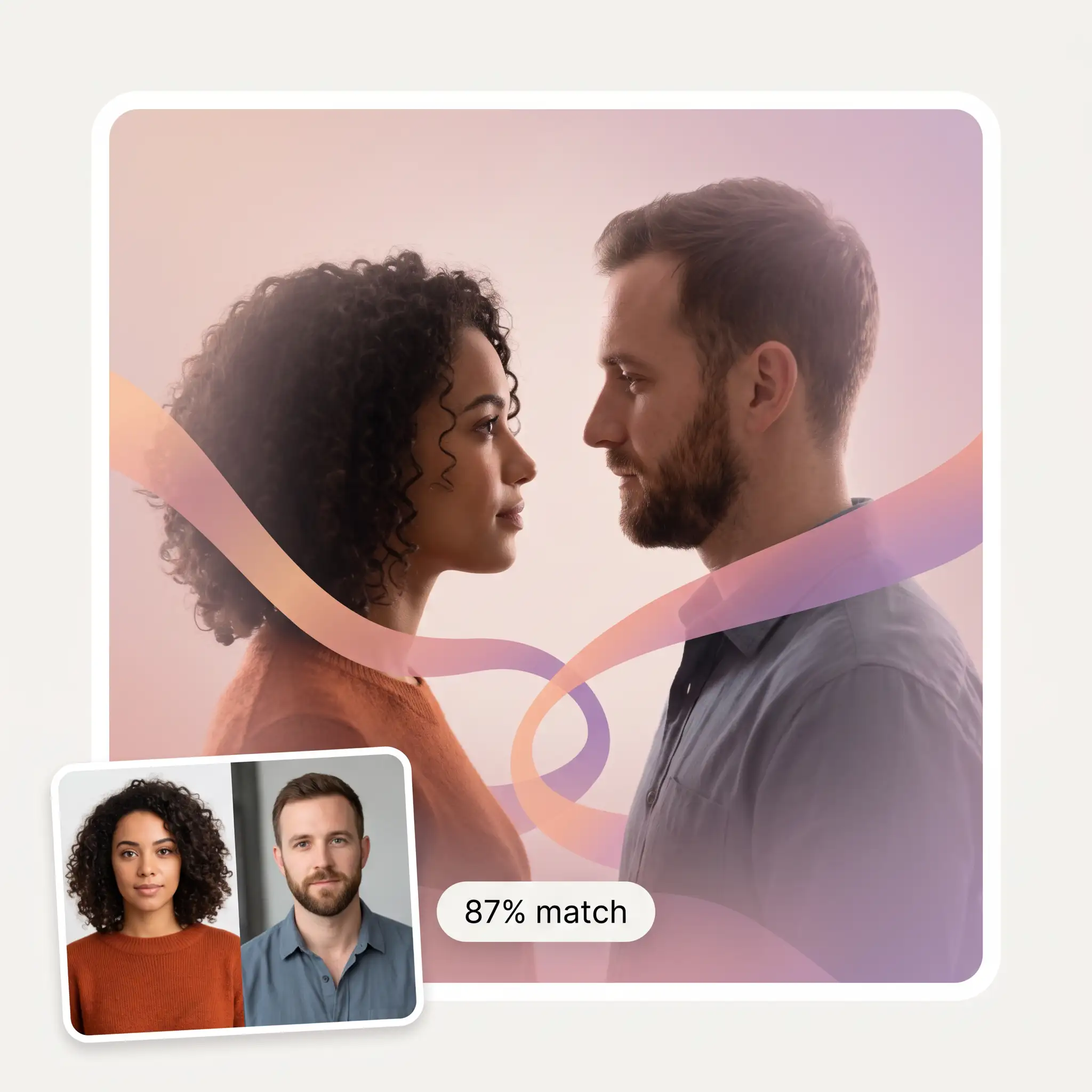 Couple compatibility test result showing two partners and an 87% match score