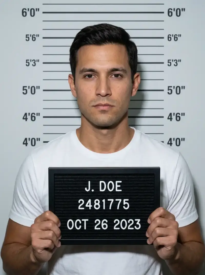 Same man as an AI-generated classic mugshot