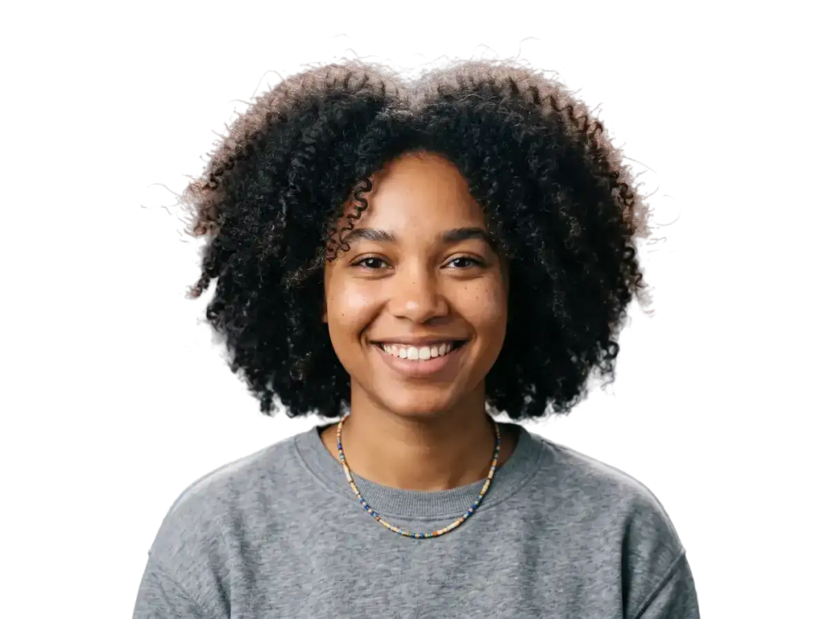 The same portrait as a transparent PNG cutout with every curl preserved