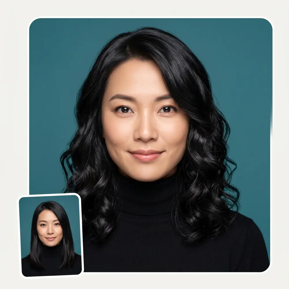 Close-up of an AI-generated perm with glossy, separated curls and natural shine along the S-bends