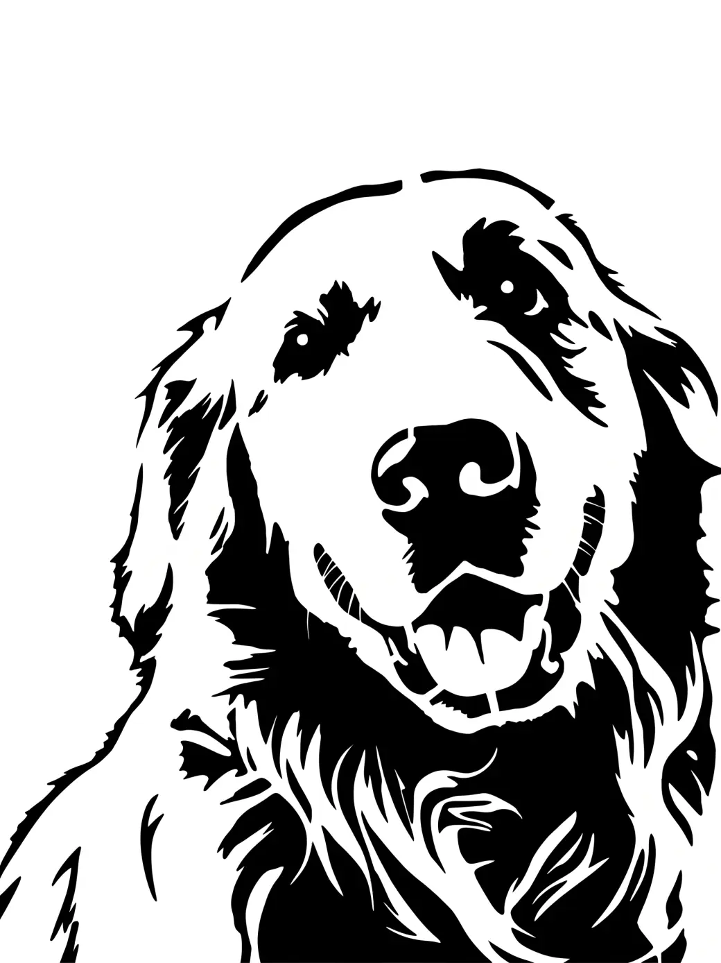 The same dog as a cut-ready black-and-white spray-paint stencil