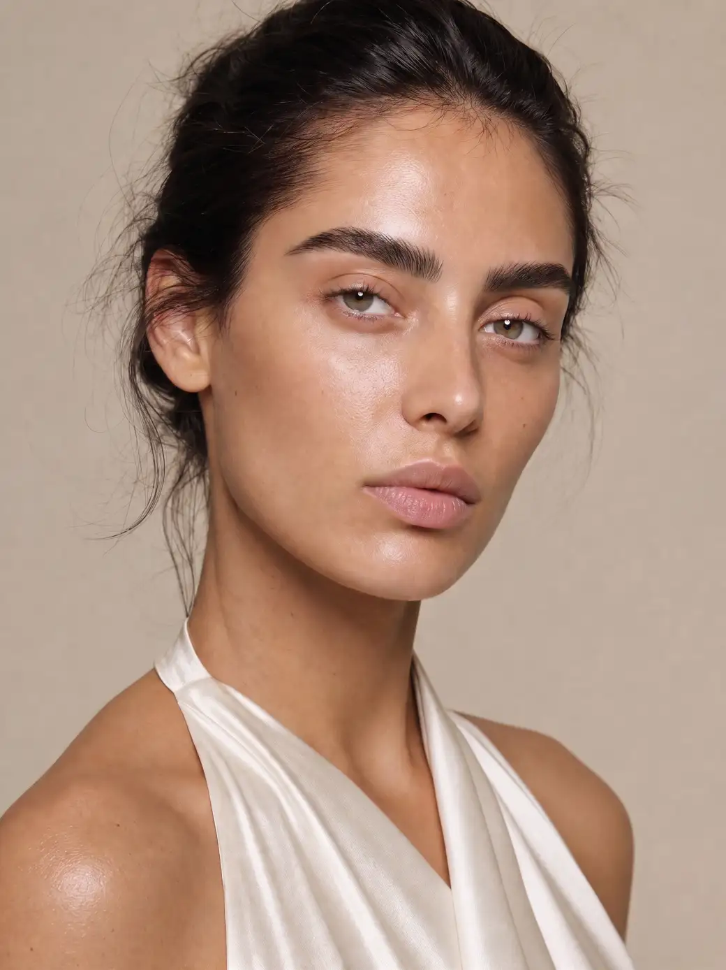 The same woman with AI-reshaped bold brows