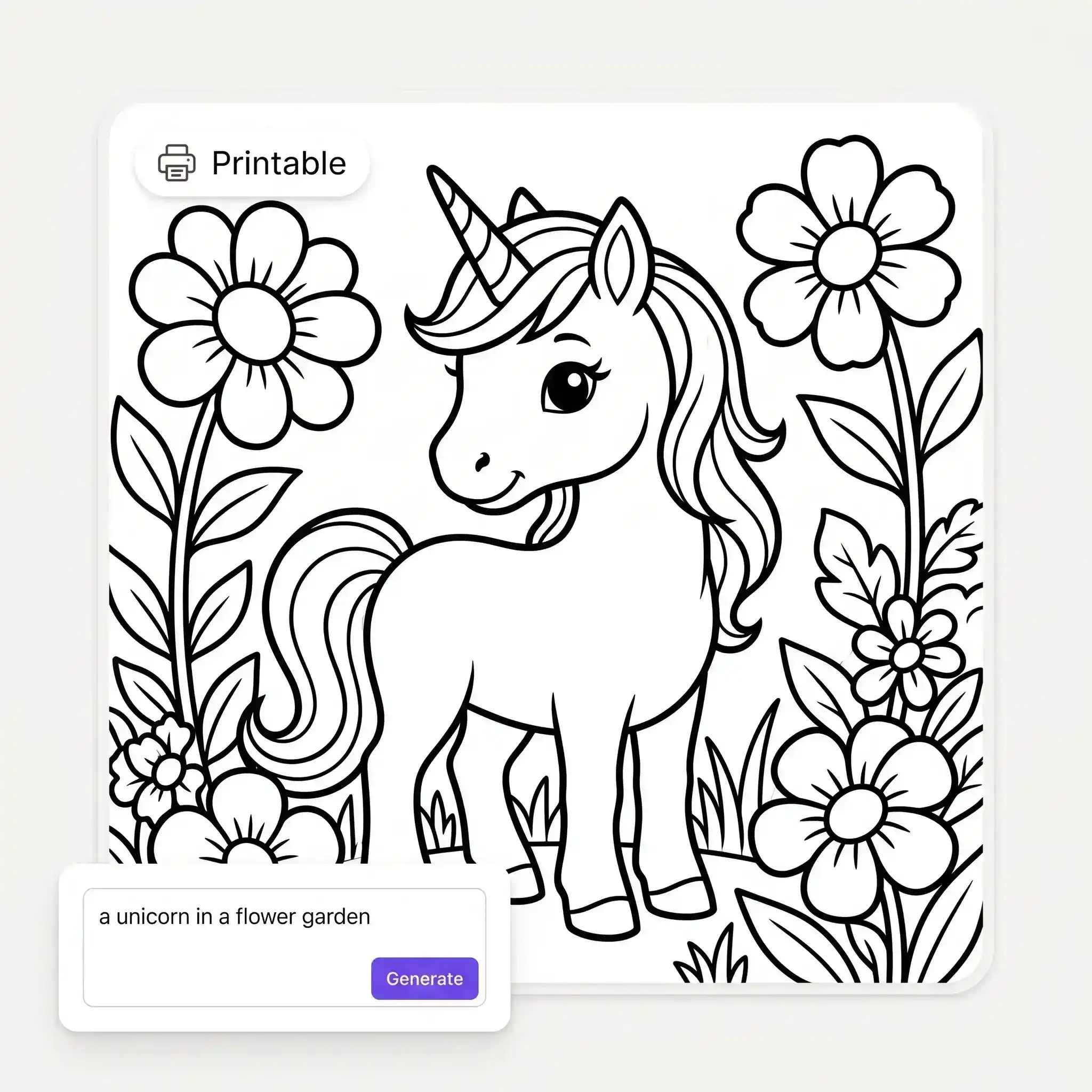 AI Coloring Page Generator — turn any idea into a printable coloring page