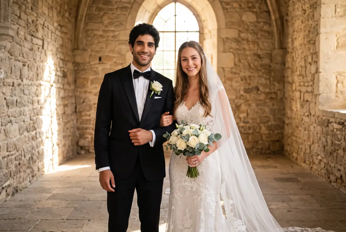 Example: Classic white wedding photo made from the two portraits