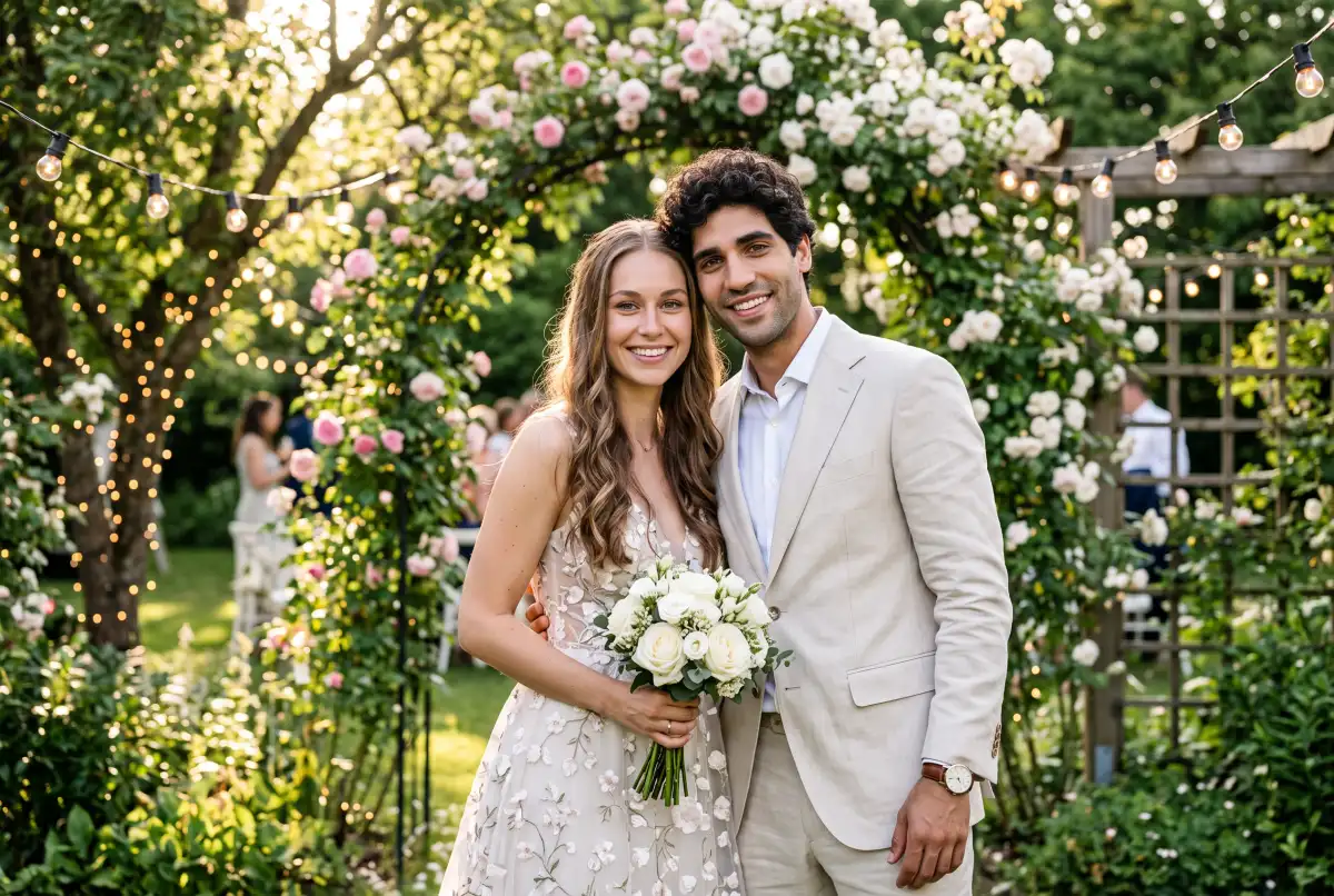Example: Garden wedding photo made from the two portraits