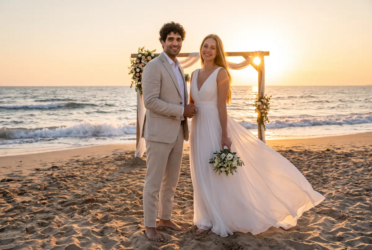 Example: Beach wedding photo made from the two portraits