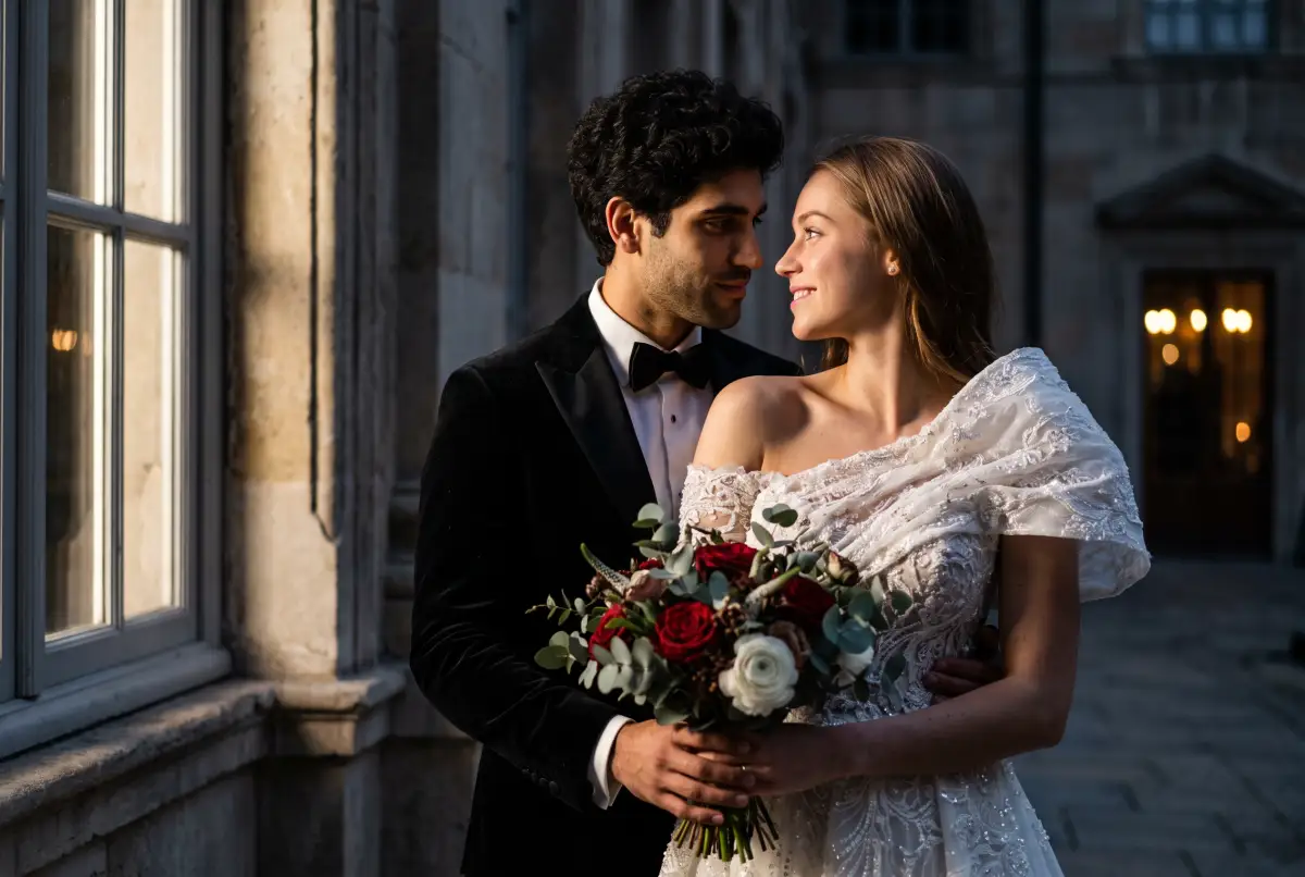 Example: Cinematic wedding photo made from the two portraits