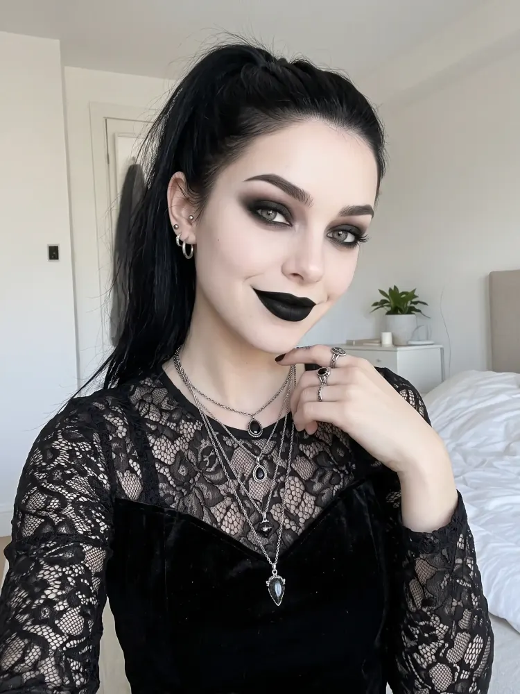 The same selfie transformed into a classic goth portrait