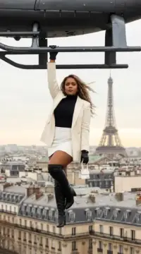 AI movie scene of a helicopter escape over Paris