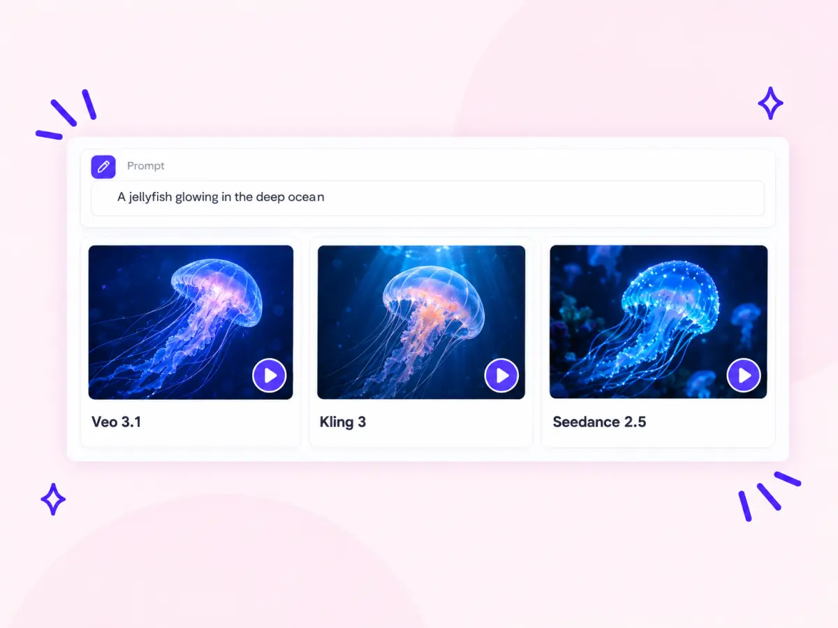 One prompt about a glowing jellyfish generated by Veo 3.1, Kling 3 and Seedance 2.5