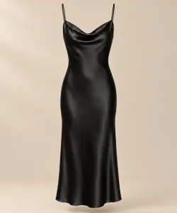 Black satin slip dress
