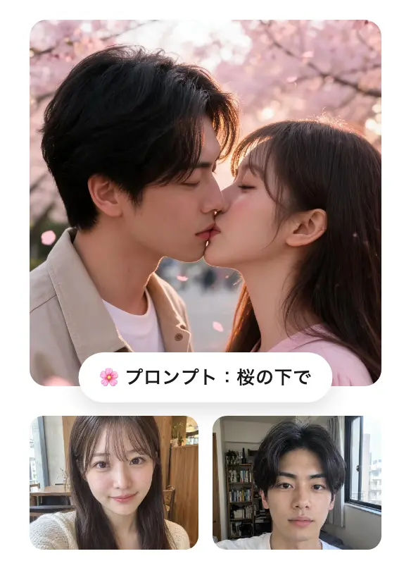 プロンプト「桜の下で」を追加してAIキスで作ったキス写真