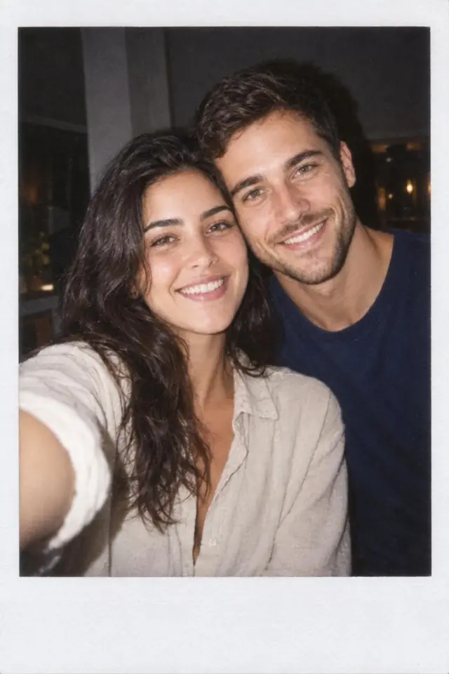 Example: an instant-film Polaroid of a couple made from their two photos
