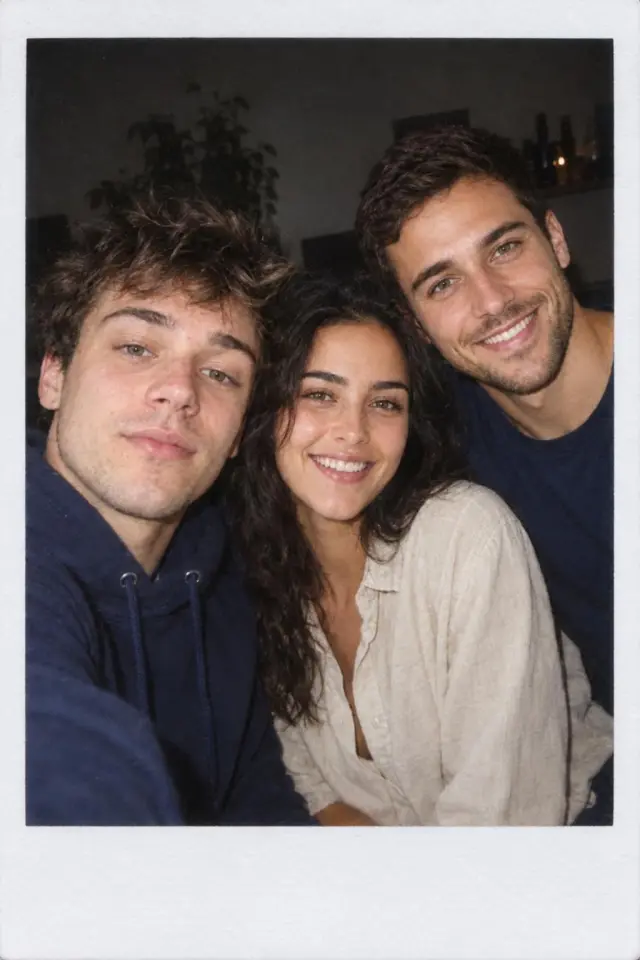 Example: an instant-film Polaroid of three friends made from three separate photos