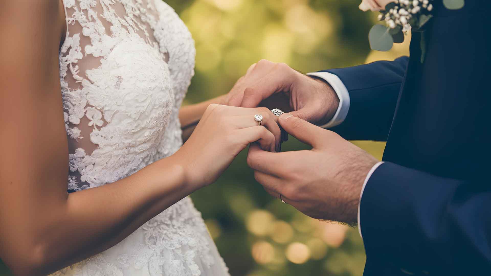 Bride and Groom exchanging rings at their Wedding at Garstang Country Hotel