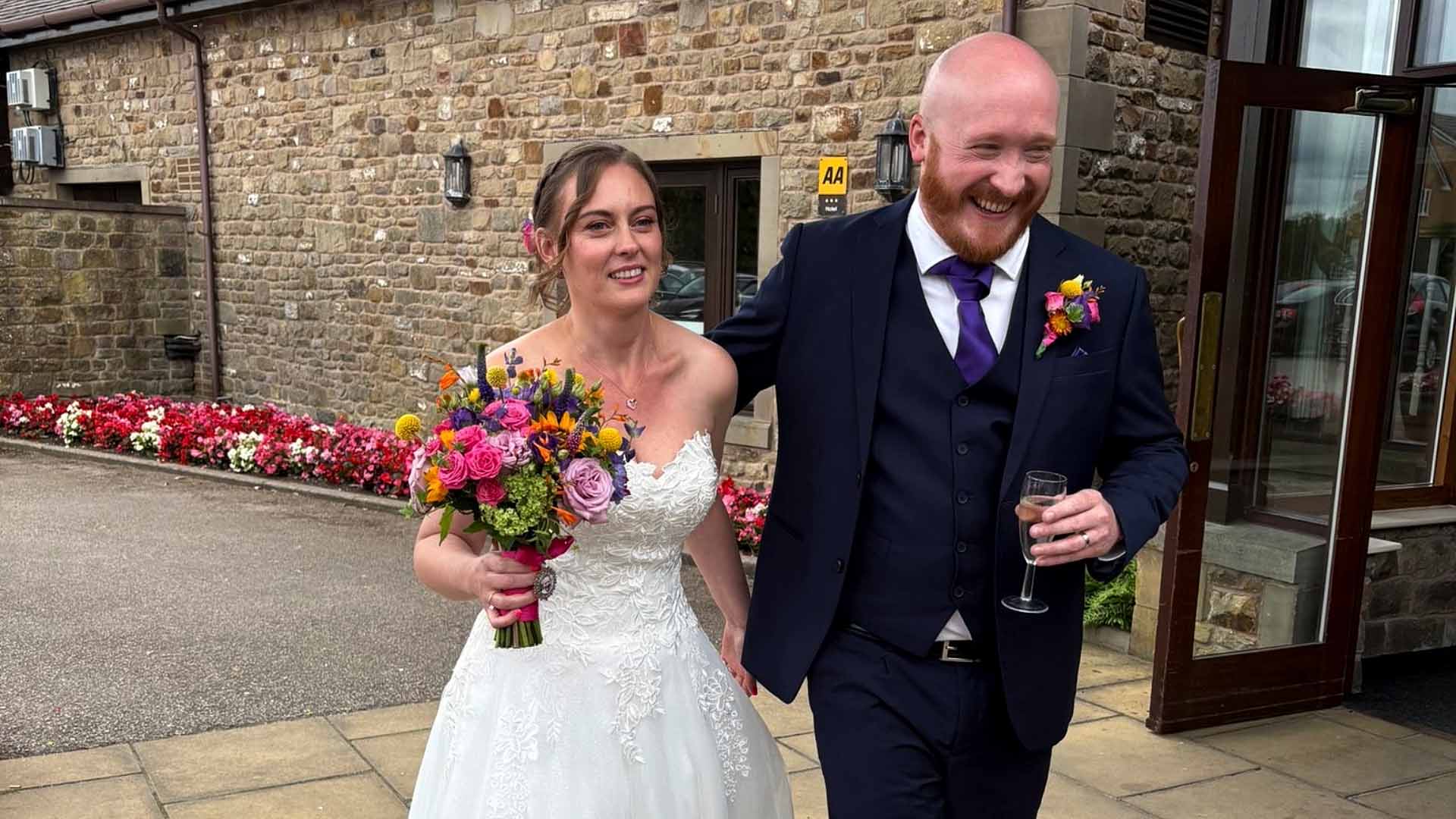 A bride and groom on their wedding day at Garstang Country Hotel