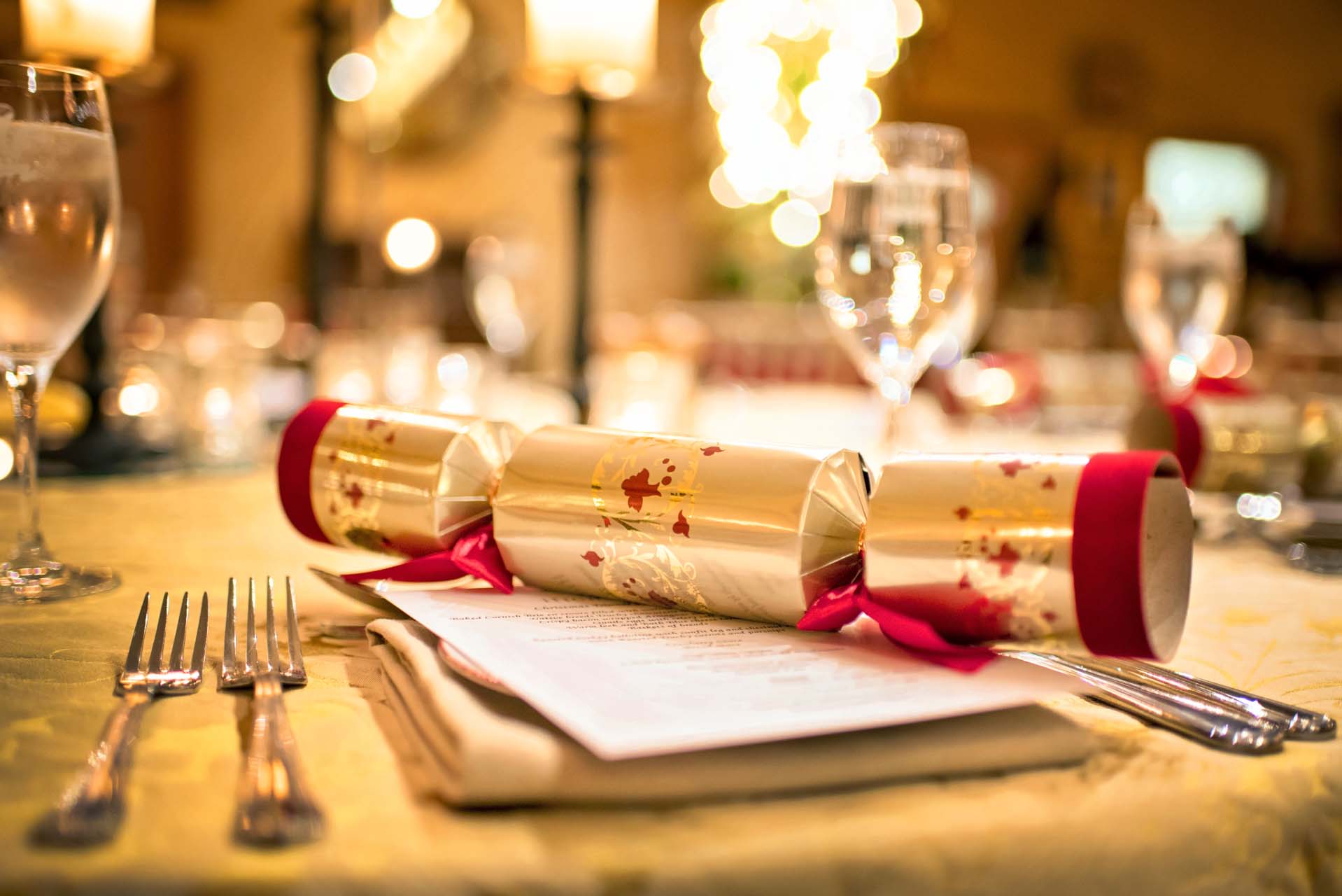 Table laid for Christmas - featuring a cracker 
