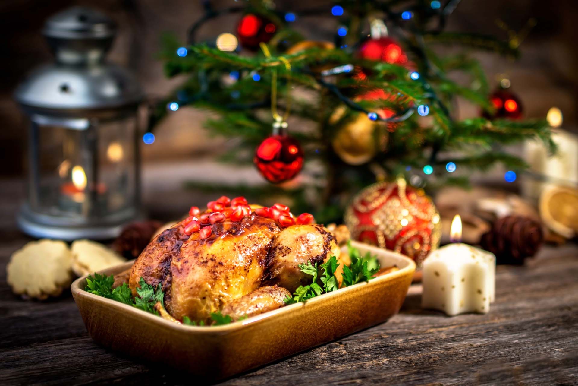 Roast turkey on a dining table
