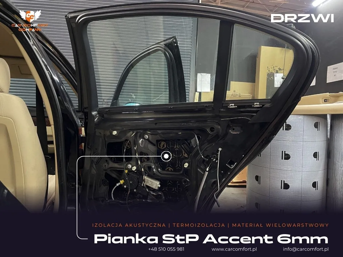 Montaż STP Accent 6 mm na elementach drzwiowych dla lepszej absorpcji dźwięku