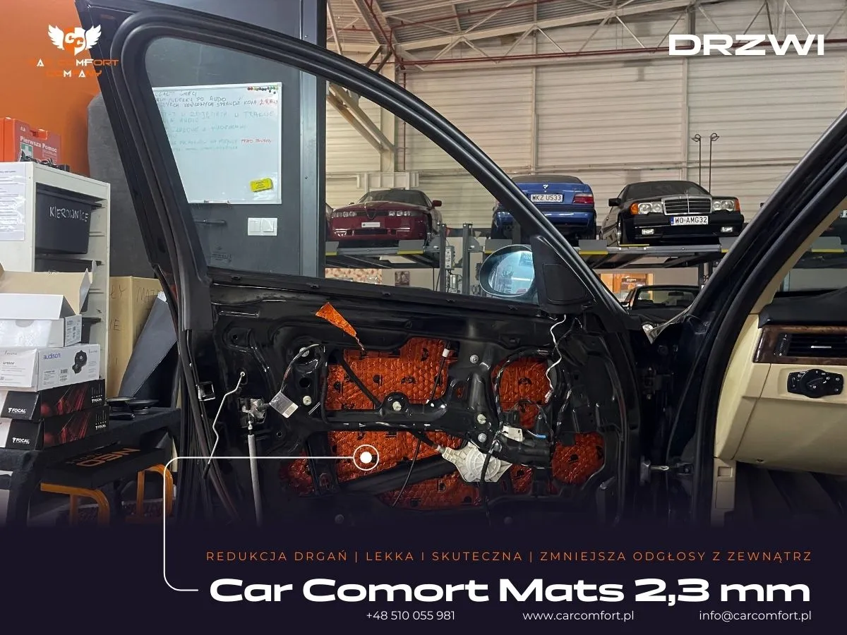 Wygłuszenie blachy zewnętrznej drzwi BMW E90 matą Car Comfort Mats