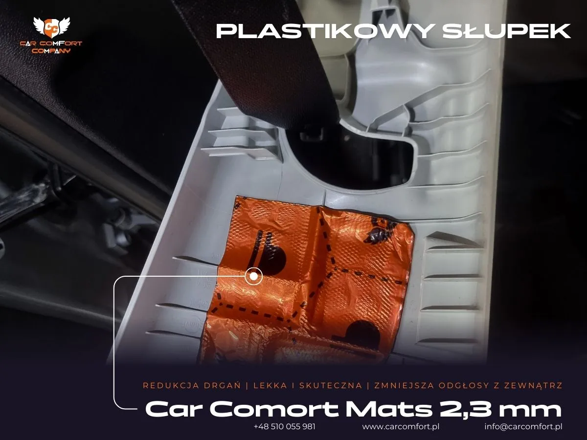 Mata Car Comfort Mats aplikowana na wewnętrzną stronę słupka dla redukcji hałasu