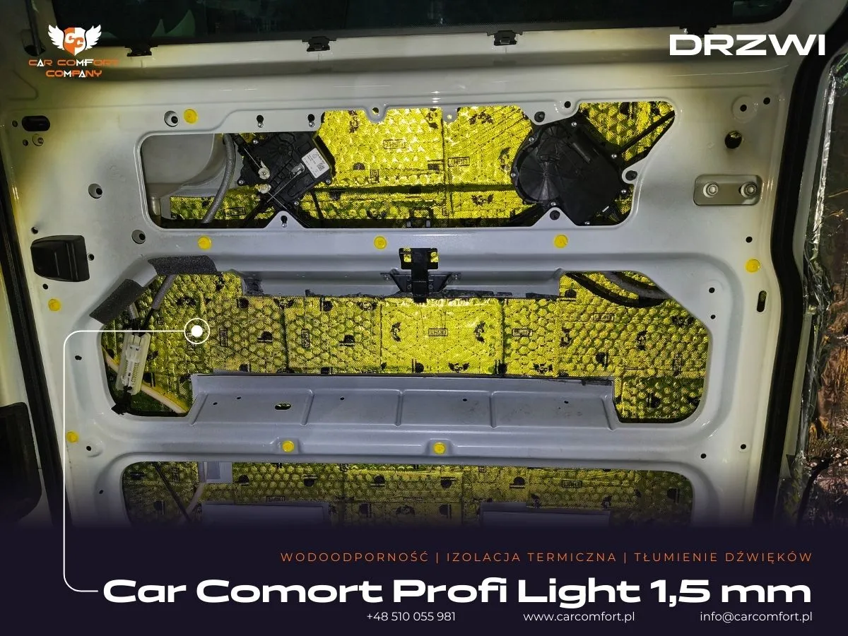 Montaż maty wygłuszającej z dodatkową taśmą alu w drzwiach VW California