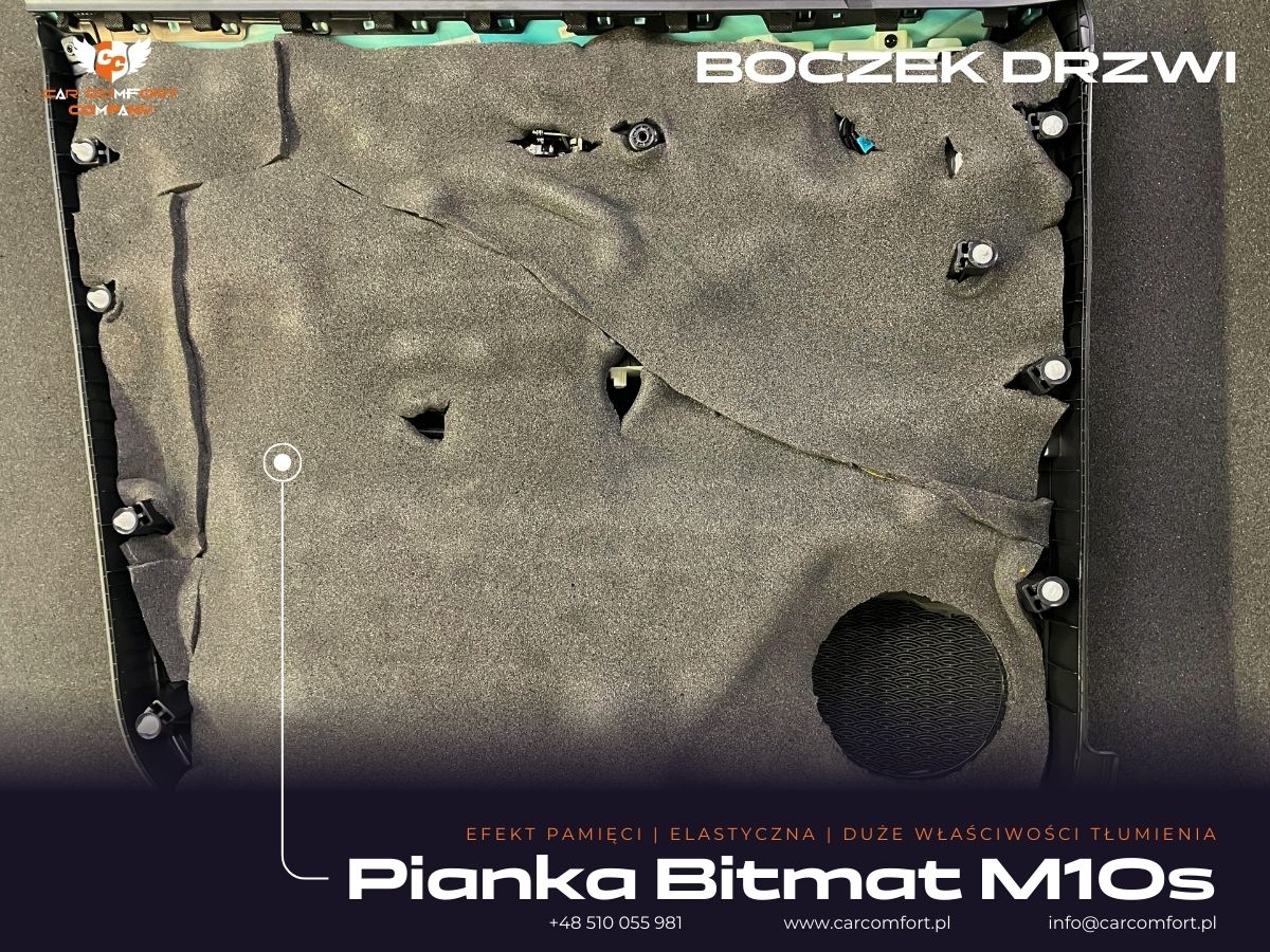 Bitmat M10s jako druga warstwa wygłuszenia drzwi w Omoda 5