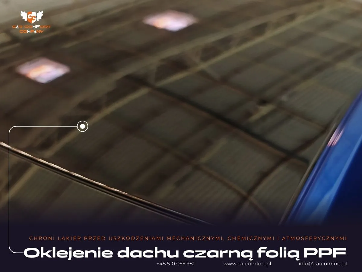 Aplikacja czarnej folii PPF na dach – matowe wykończenie i zabezpieczenie lakieru