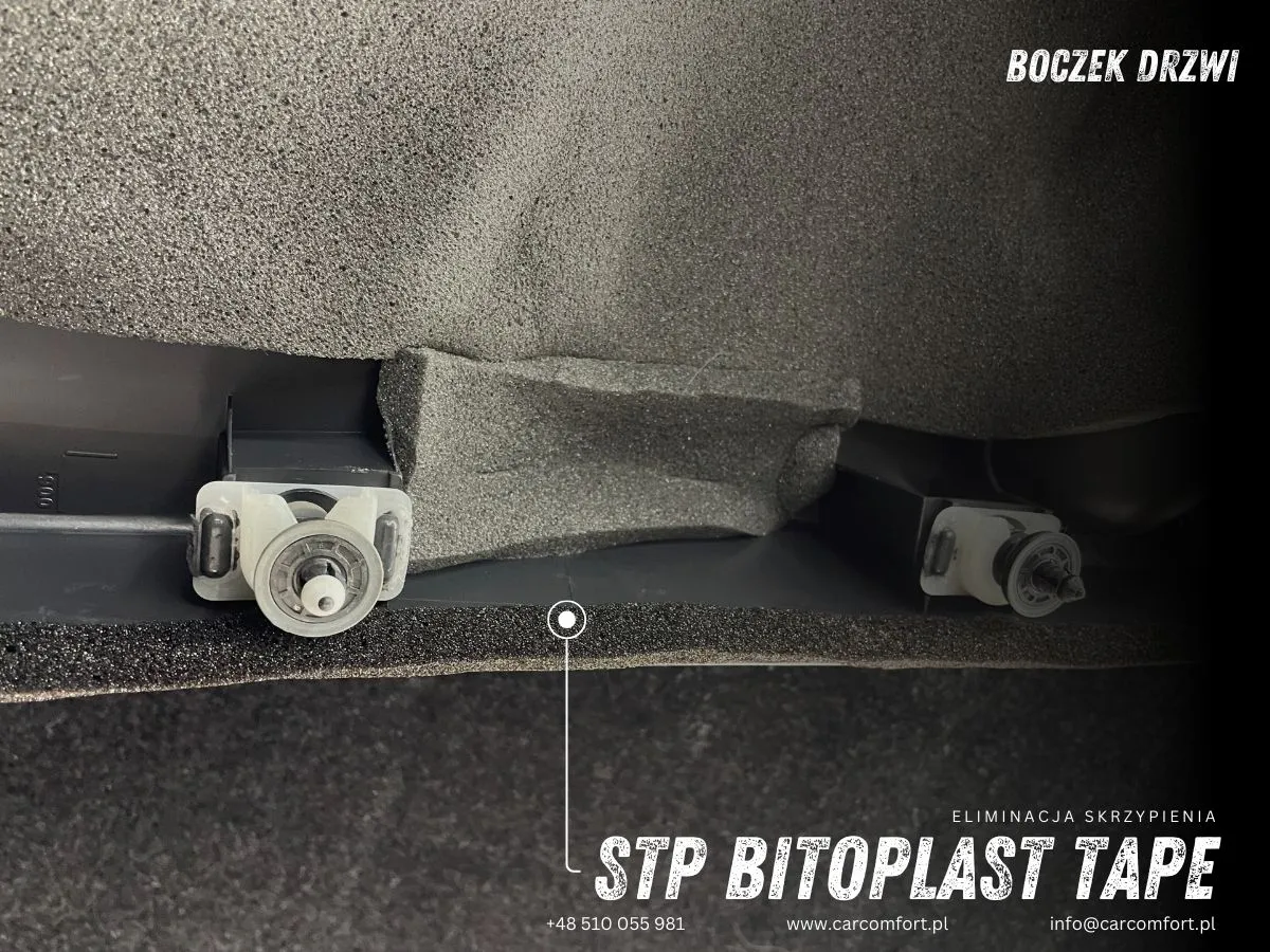 Doklejenie boczków drzwi taśmą StP Bitoplast – eliminacja trzasków i rezonansów