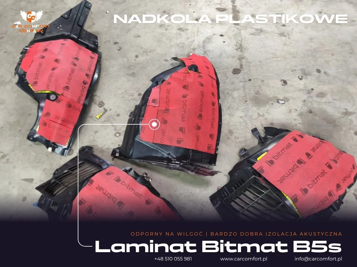 Druga warstwa wygłuszenia plastikowego nadkola BMW M3 G81 – pianka Bitmat B5s