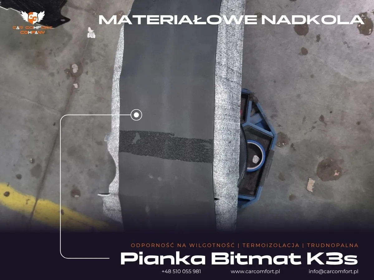 Wyciszenie plastikowej osłony nadkola w Honda HRV za pomocą pianki Bitmat K3s.