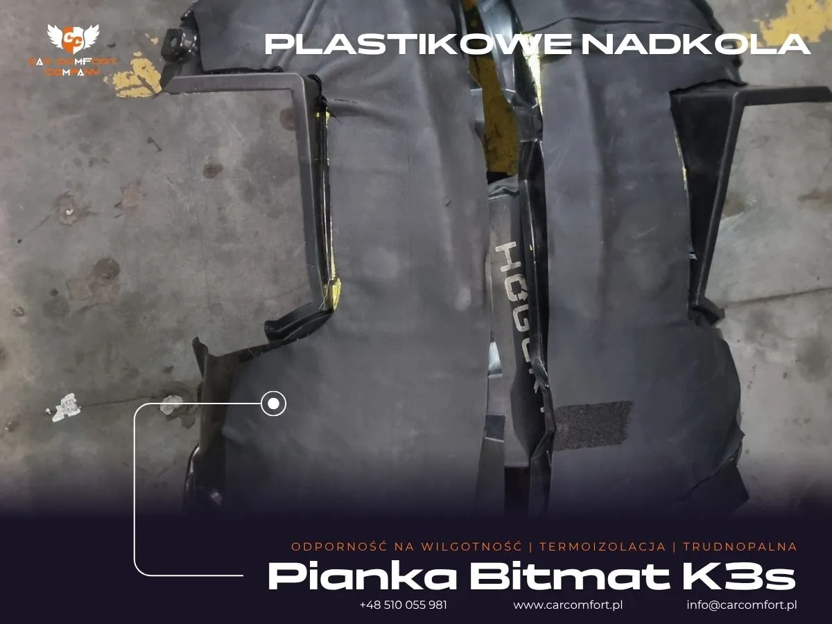 Wyciszenie plastikowej osłony nadkola w Honda HRV za pomocą pianki Bitmat K3s.