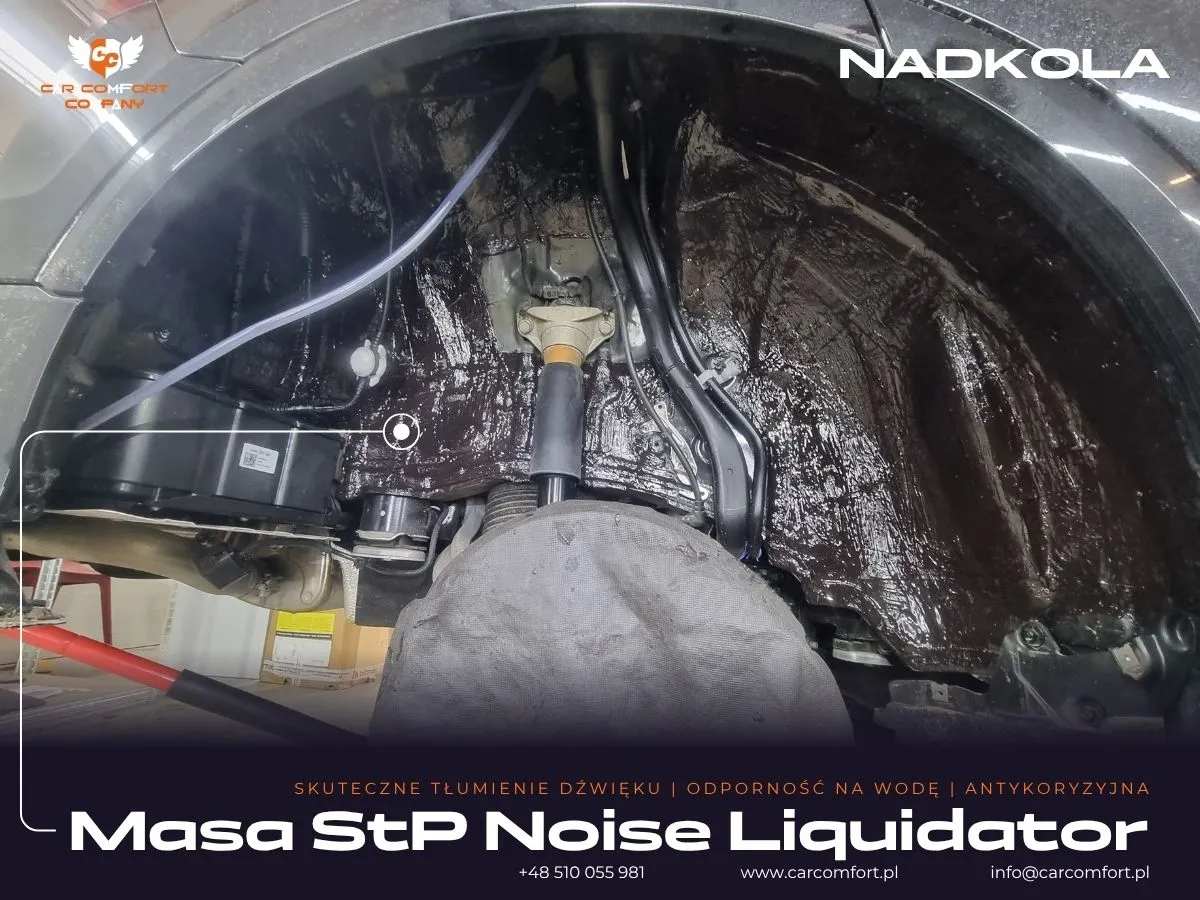plikacja pasty StP Noise Liquidator jako drugiej warstwy na metalowe nadkole w Audi Q8 SUV.