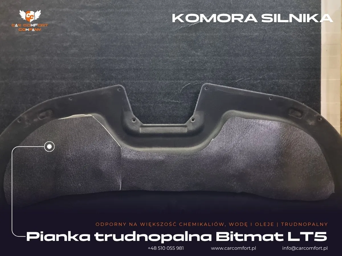 Pierwsza warstwa izolacji komory silnika w Peugeot 5008 – montaż pianki Bitmat LT5.