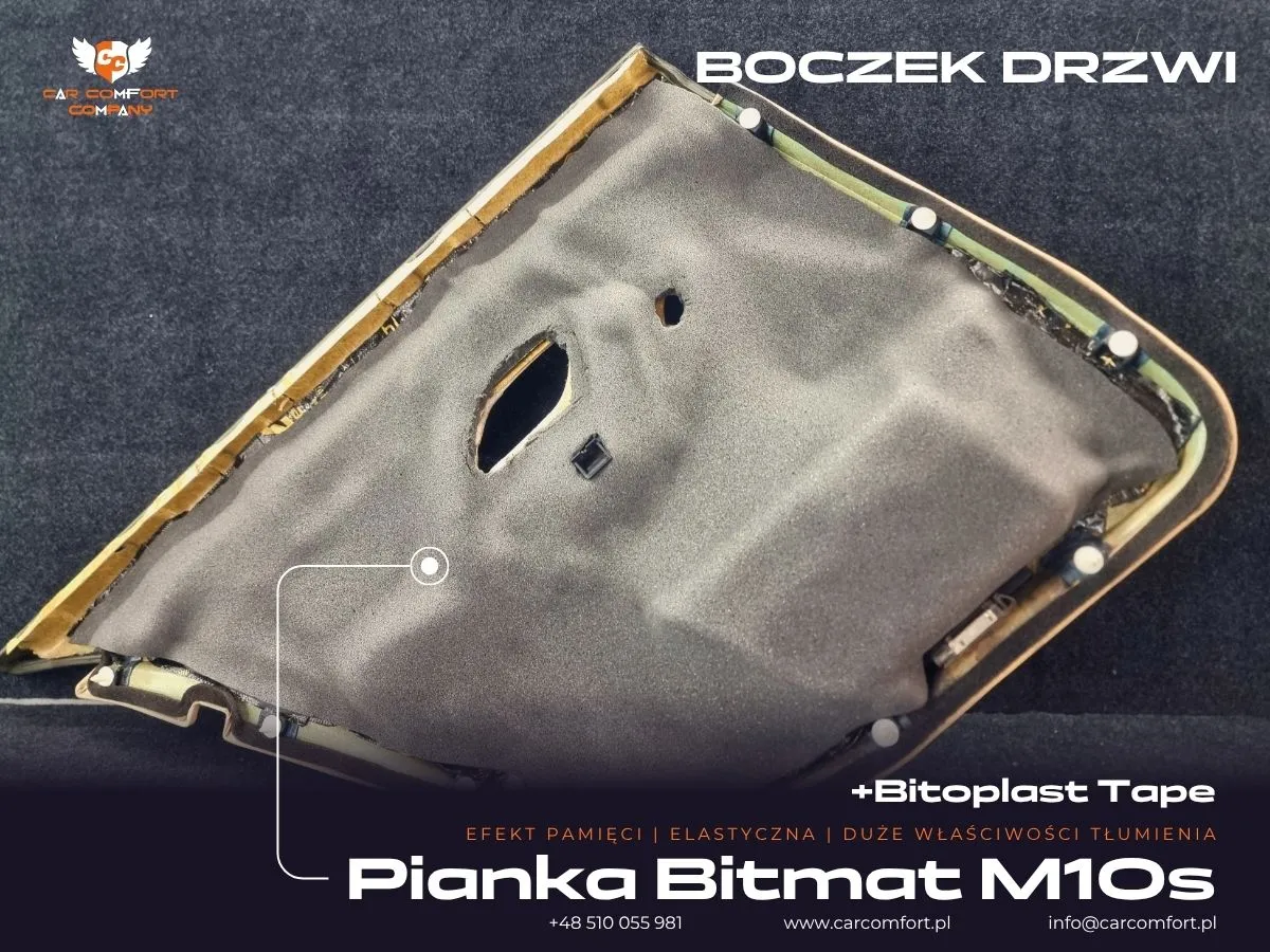 Aplikacja drugiej warstwy pianki Bitmat M10s na boczek drzwiowy BMW 5 E39.