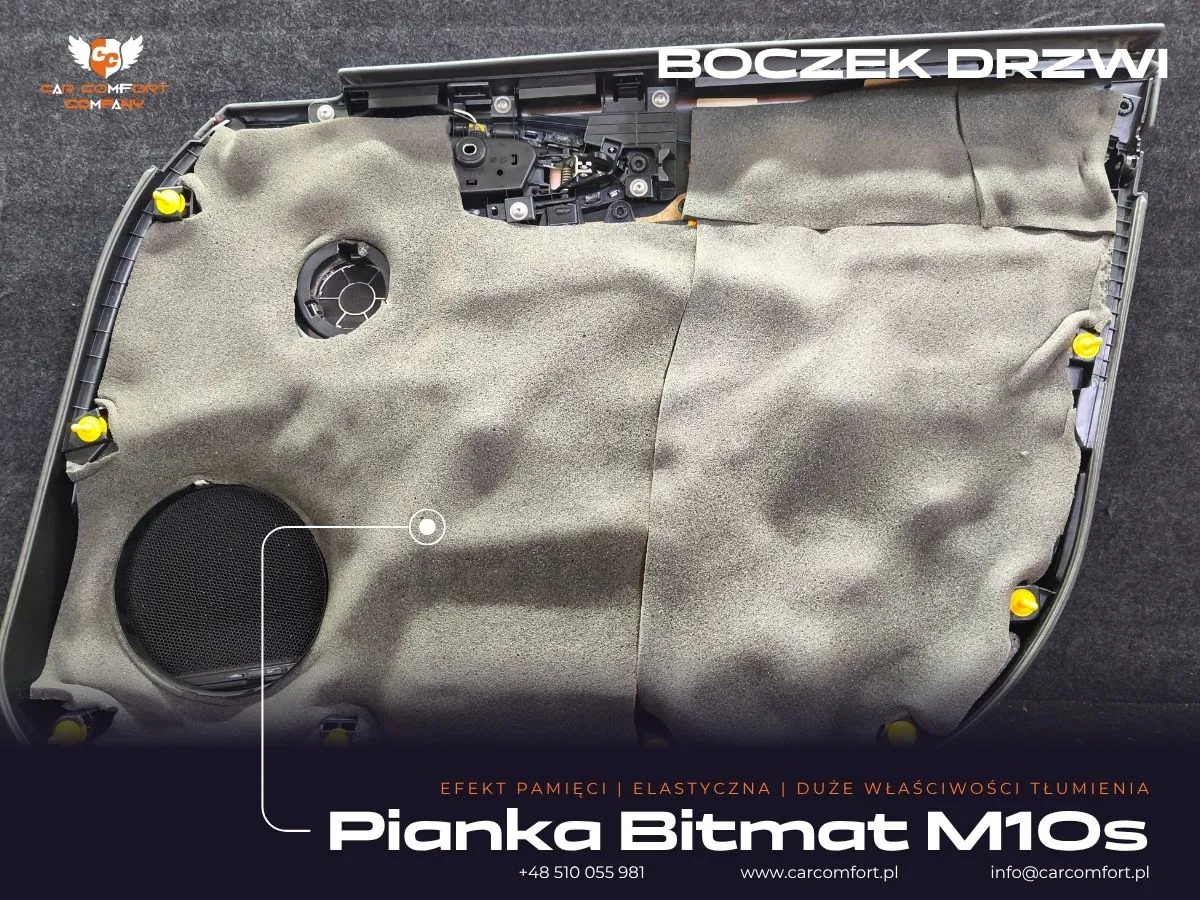 Druga warstwa pianki Bitmat M10s na boczku drzwiowym Alfy Romeo Giulia dla optymalnego tłumienia.